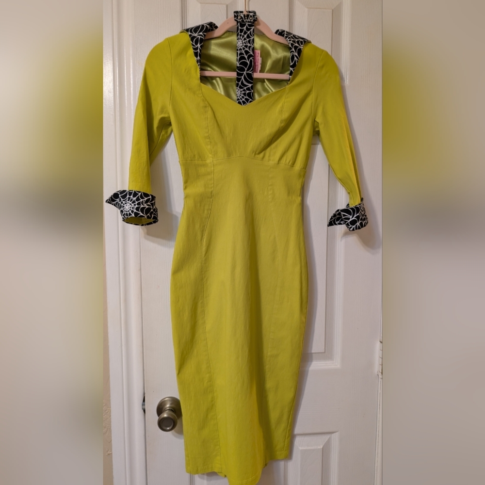 Pinup Couture Chartreuse Spiderwebs Lorelei dress - S
